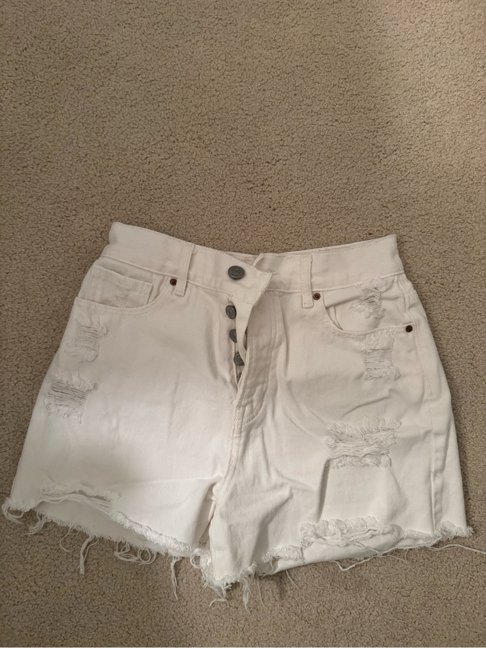PacSun White Distressed High-Waist Denim Shorts